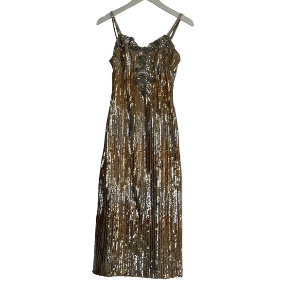 Vintage Alyce Designs Gold Silver Sequin Cocktail Dress | Size 6 | 80s 90s Glam - Picture 1 of 8